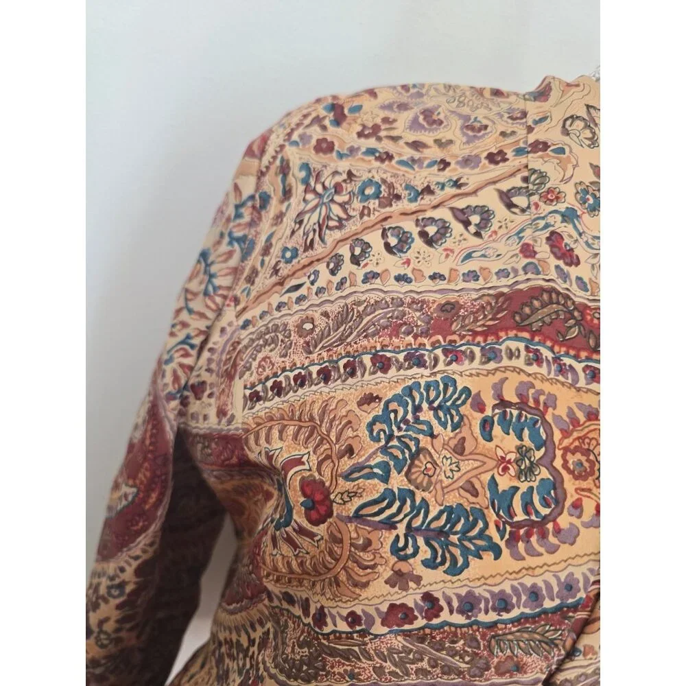 Adrianna Papell Silk Brown Floral Paisley Button Boho Vintage Jacket Blouse 10 M - Picture 3 of 12